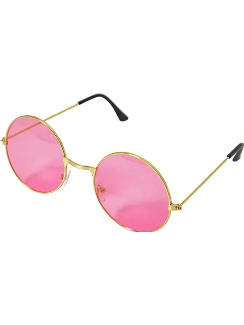 Retro Round Sunglasses With Gold Metal Frame & Hot Pink Lenses